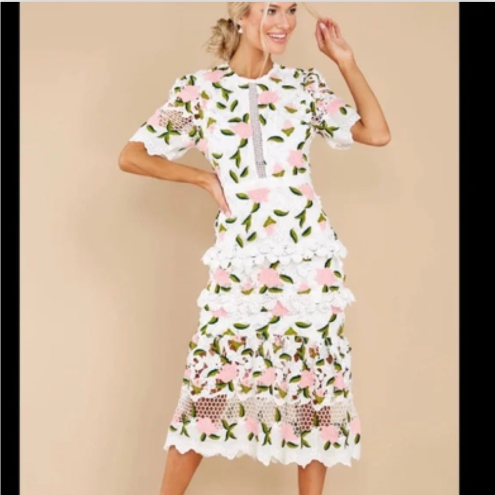 All I Wanted pink lace floral midi